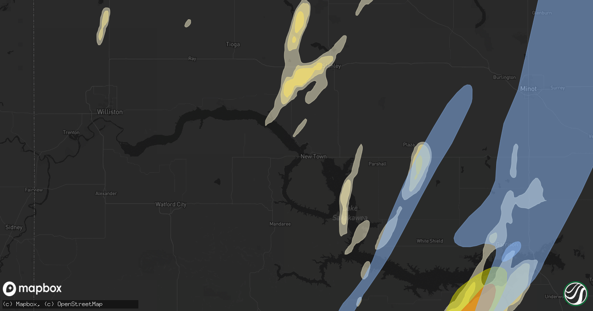 Hail map in New Town, ND on June 9, 2026
