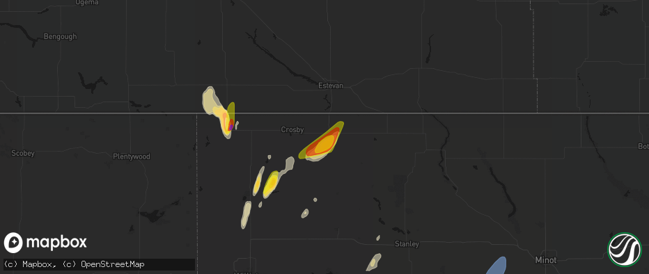 Hail map in Noonan, ND on June 9, 2026