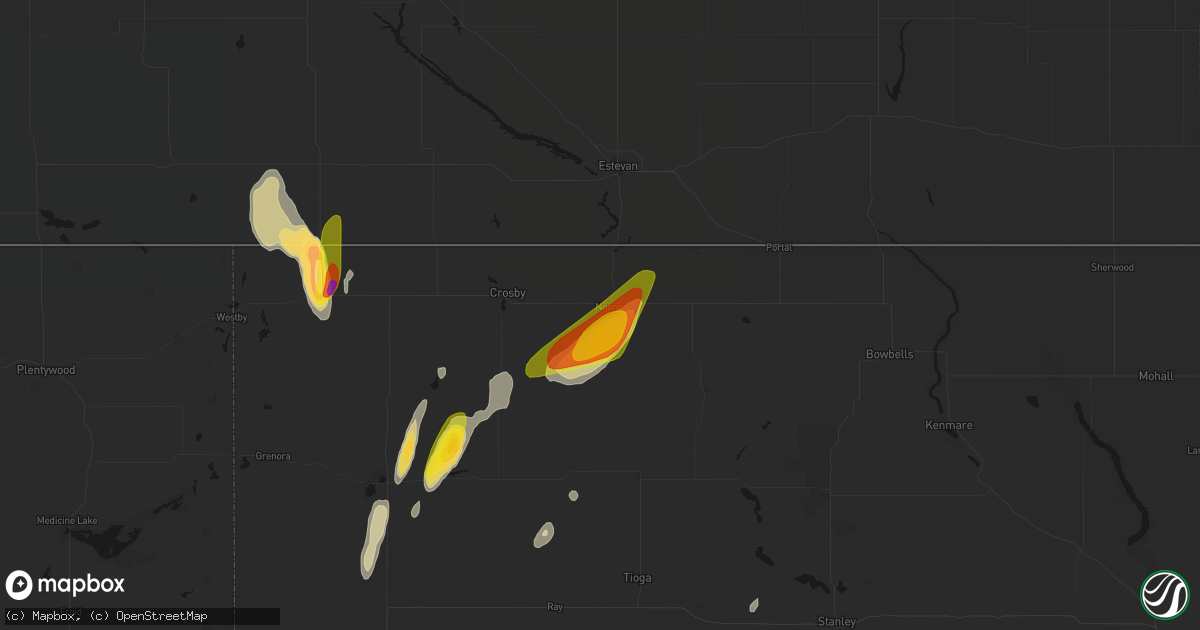 Hail map in Noonan, ND on June 9, 2026