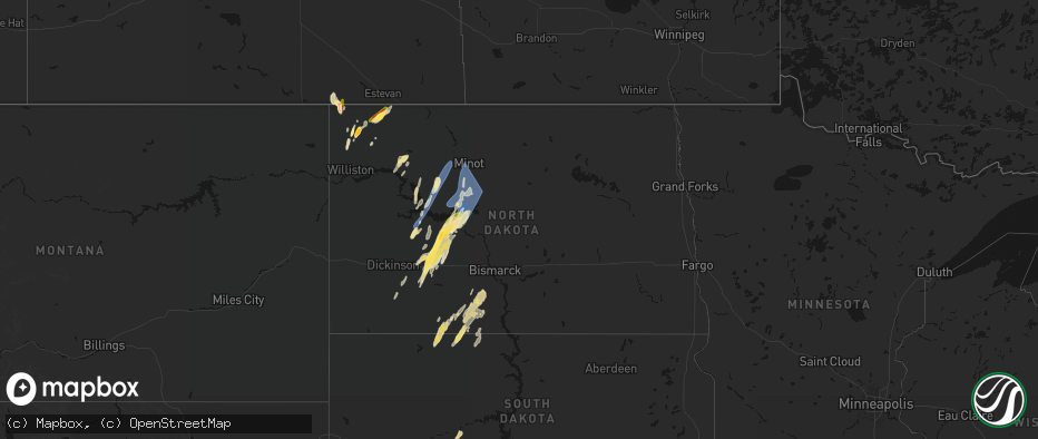 Hail map in North Dakota on June 9, 2026
