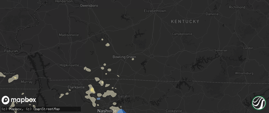 Hail map in Oakland, KY on June 9, 2026