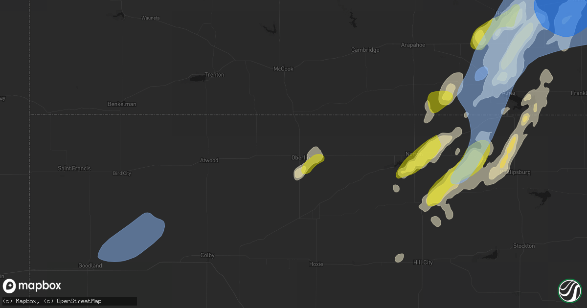 Hail map in Oberlin, KS on June 9, 2026