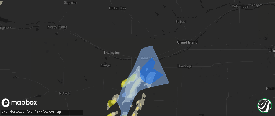 Hail map in Odessa, NE on June 9, 2026