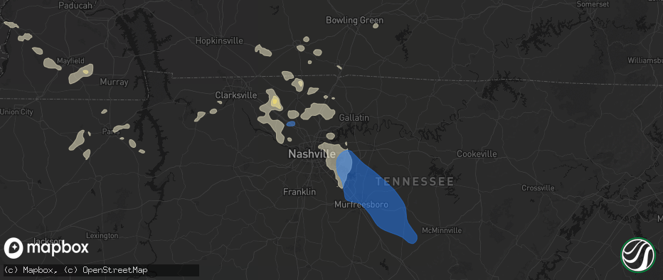 Hail map in Old Hickory, TN on June 9, 2026