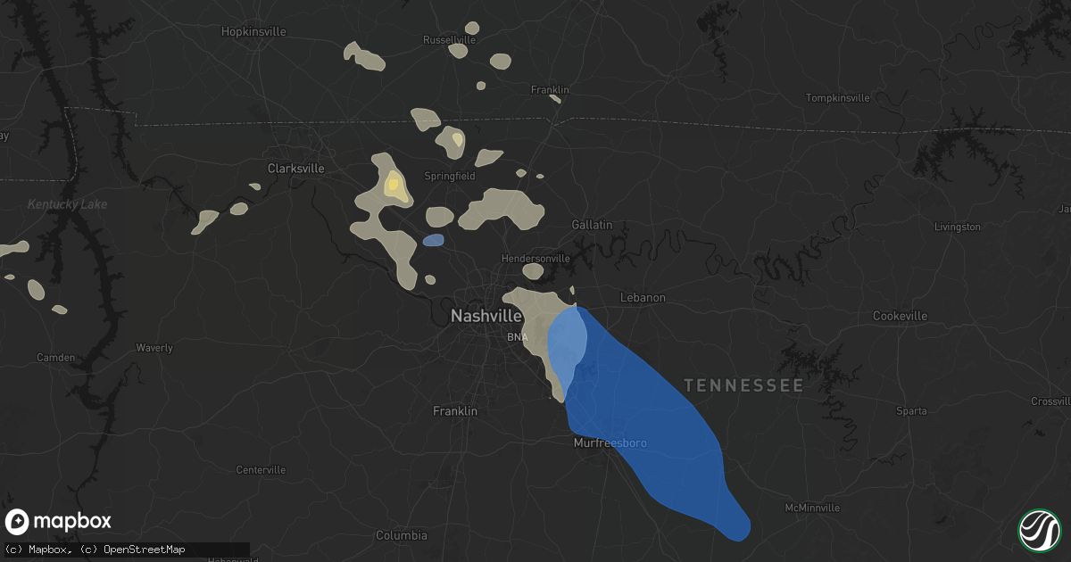 Hail map in Old Hickory, TN on June 9, 2026