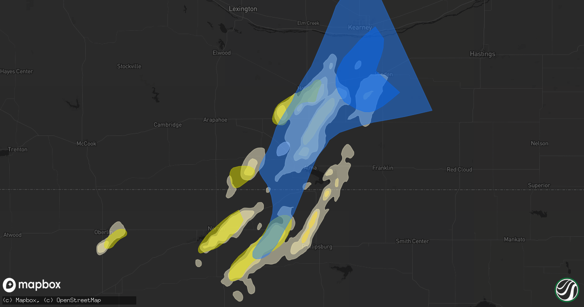 Hail map in Orleans, NE on June 9, 2026