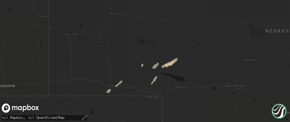 Hail map in Oshkosh, NE on June 9, 2026
