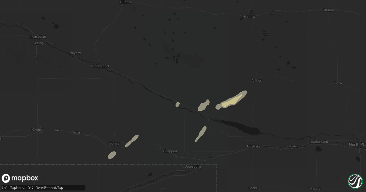 Hail map in Oshkosh, NE on June 9, 2026