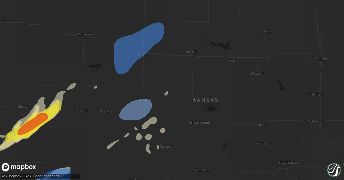 Hail map in Otis, KS on June 9, 2026