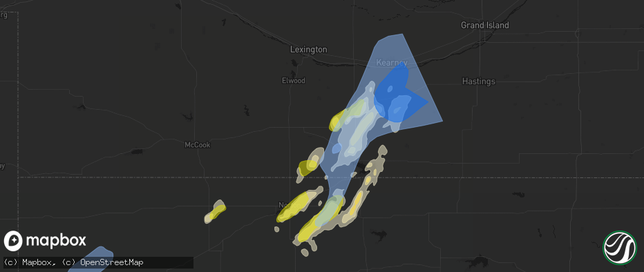 Hail map in Oxford, NE on June 9, 2026
