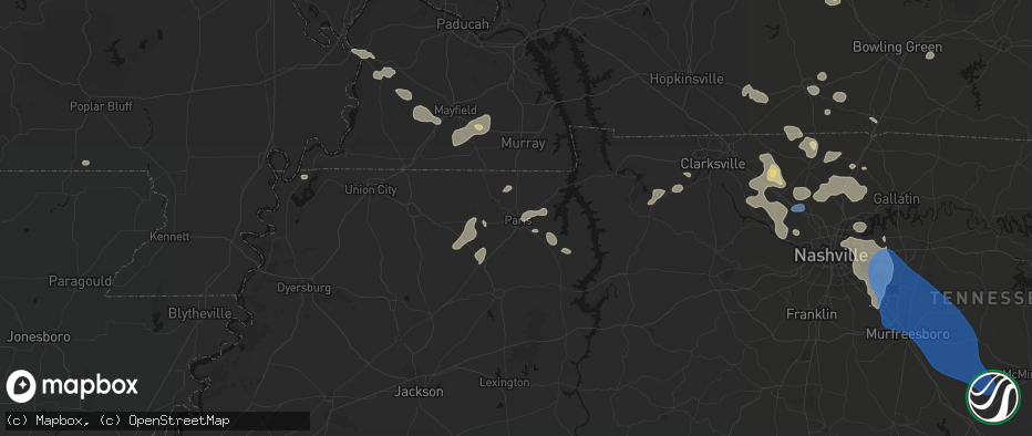Hail map in Paris, TN on June 9, 2026