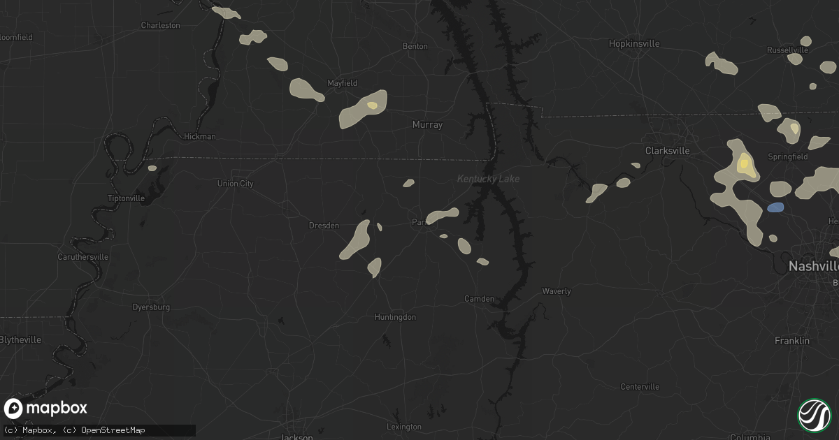 Hail map in Paris, TN on June 9, 2026