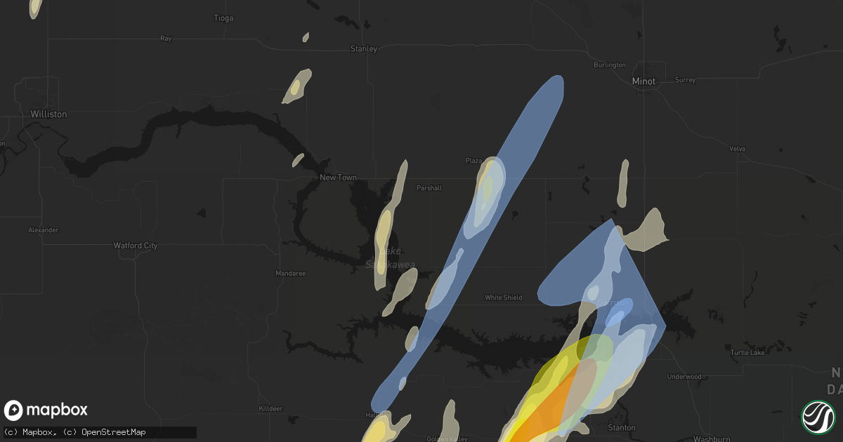 Hail map in Parshall, ND on June 9, 2026