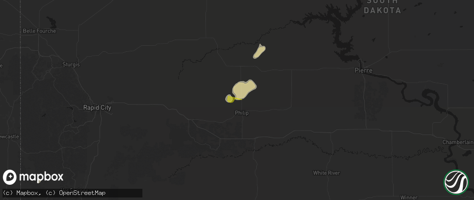Hail map in Philip, SD on June 9, 2026