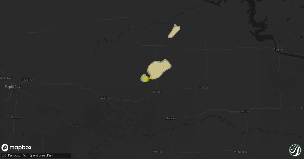 Hail map in Philip, SD on June 9, 2026