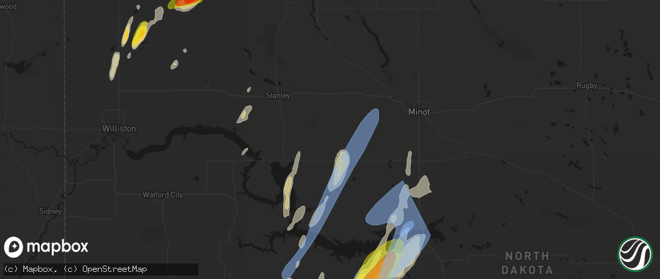 Hail map in Plaza, ND on June 9, 2026