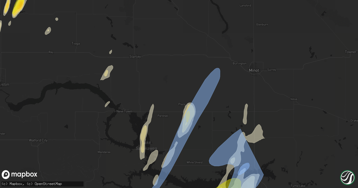 Hail map in Plaza, ND on June 9, 2026