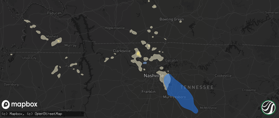 Hail map in Pleasant View, TN on June 9, 2026