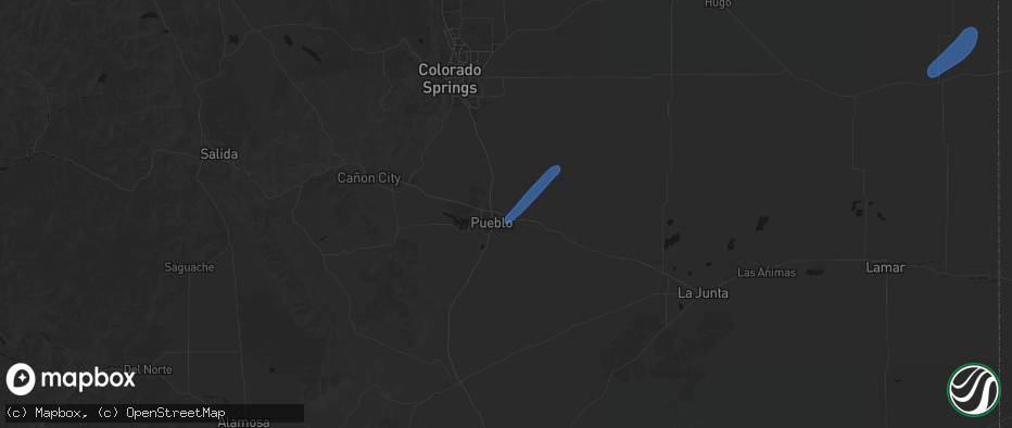 Hail map in Pueblo, CO on June 9, 2026