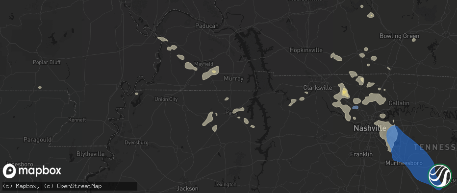 Hail map in Puryear, TN on June 9, 2026
