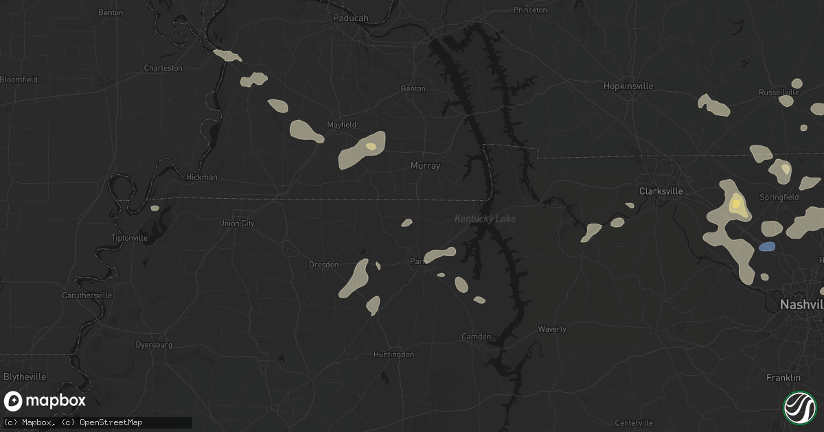 Hail map in Puryear, TN on June 9, 2026