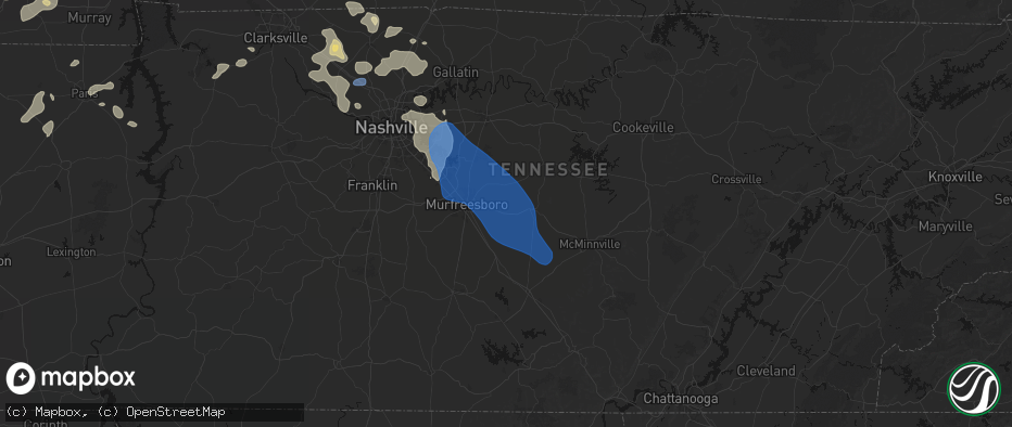 Hail map in Readyville, TN on June 9, 2026