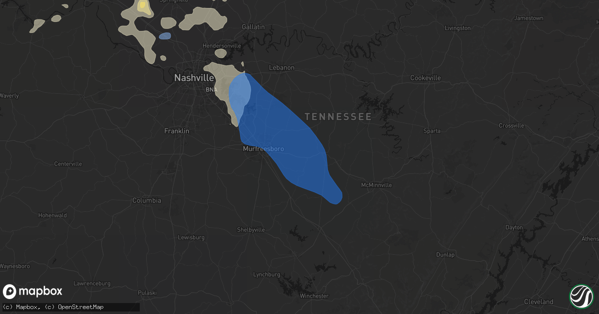 Hail map in Readyville, TN on June 9, 2026
