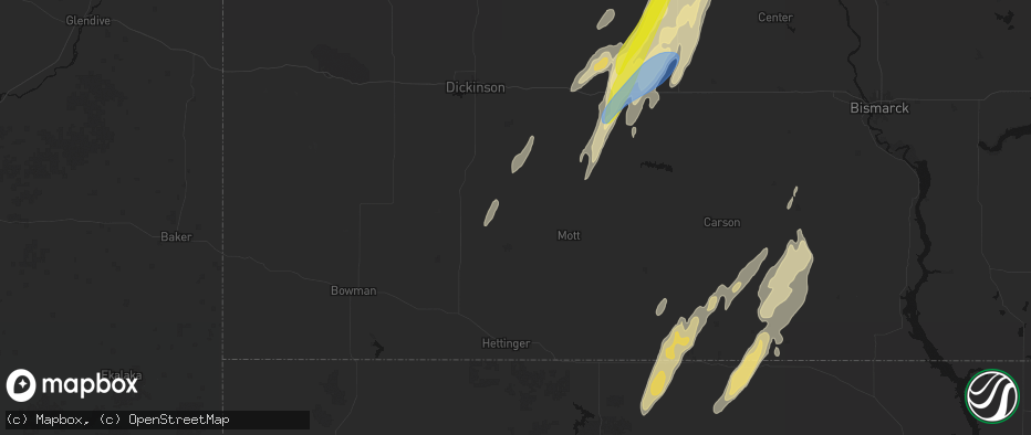 Hail map in Regent, ND on June 9, 2026
