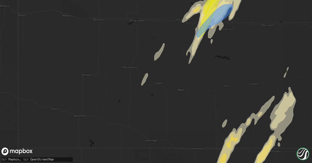 Hail map in Regent, ND on June 9, 2026