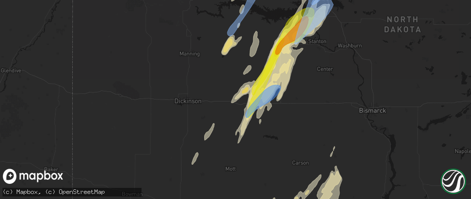 Hail map in Richardton, ND on June 9, 2026