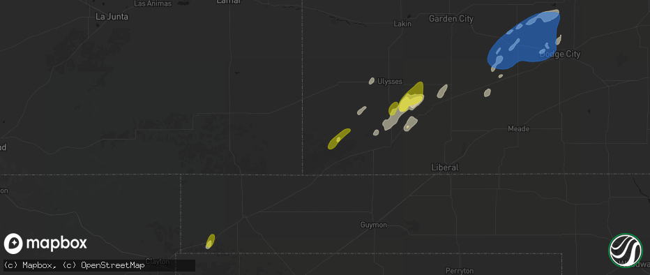 Hail map in Richfield, KS on June 9, 2026