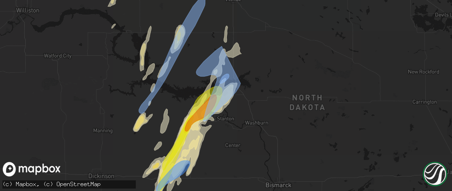 Hail map in Riverdale, ND on June 9, 2026