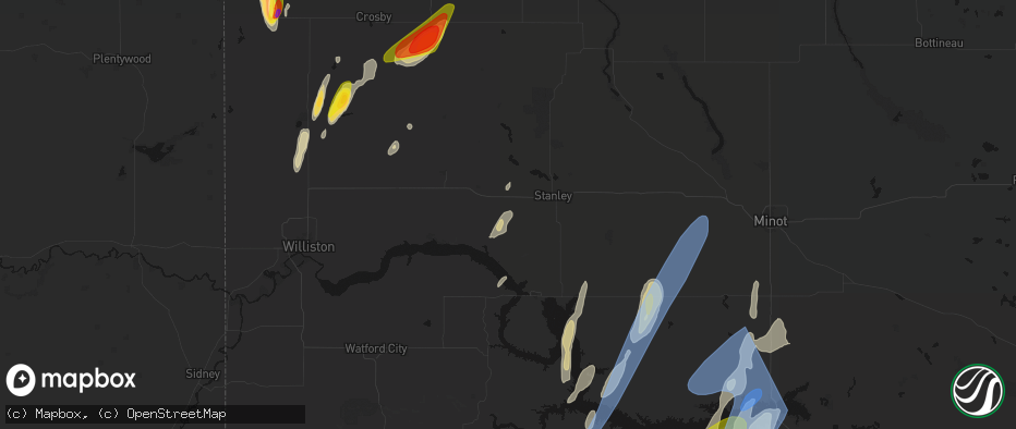 Hail map in Ross, ND on June 9, 2026