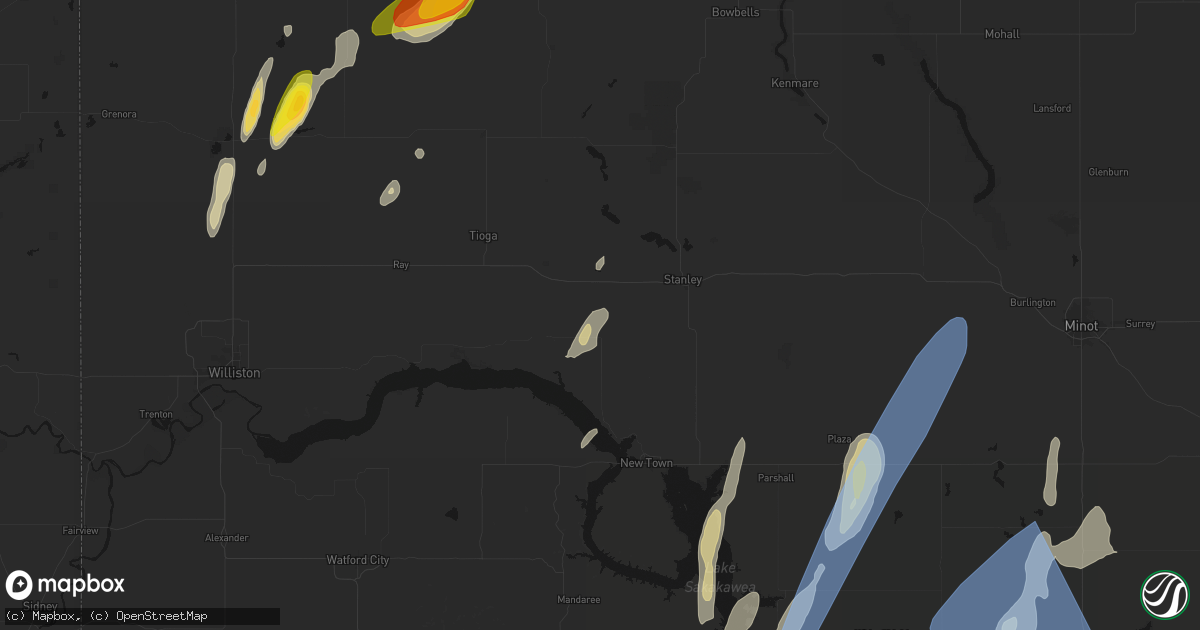 Hail map in Ross, ND on June 9, 2026