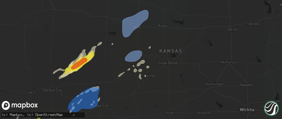 Hail map in Rush Center, KS on June 9, 2026