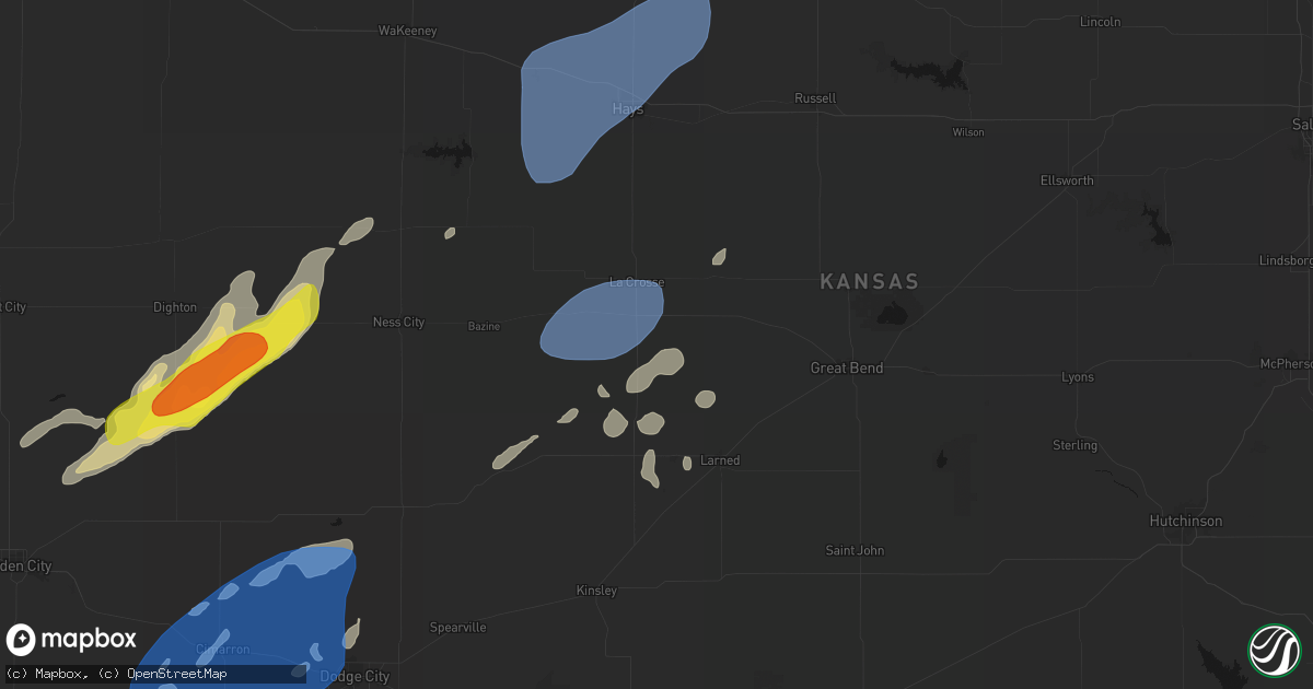 Hail map in Rush Center, KS on June 9, 2026