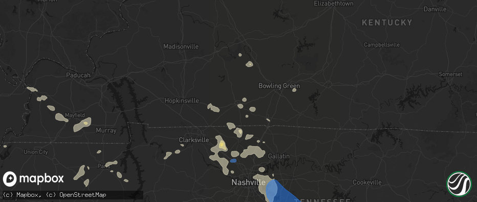 Hail map in Russellville, KY on June 9, 2026