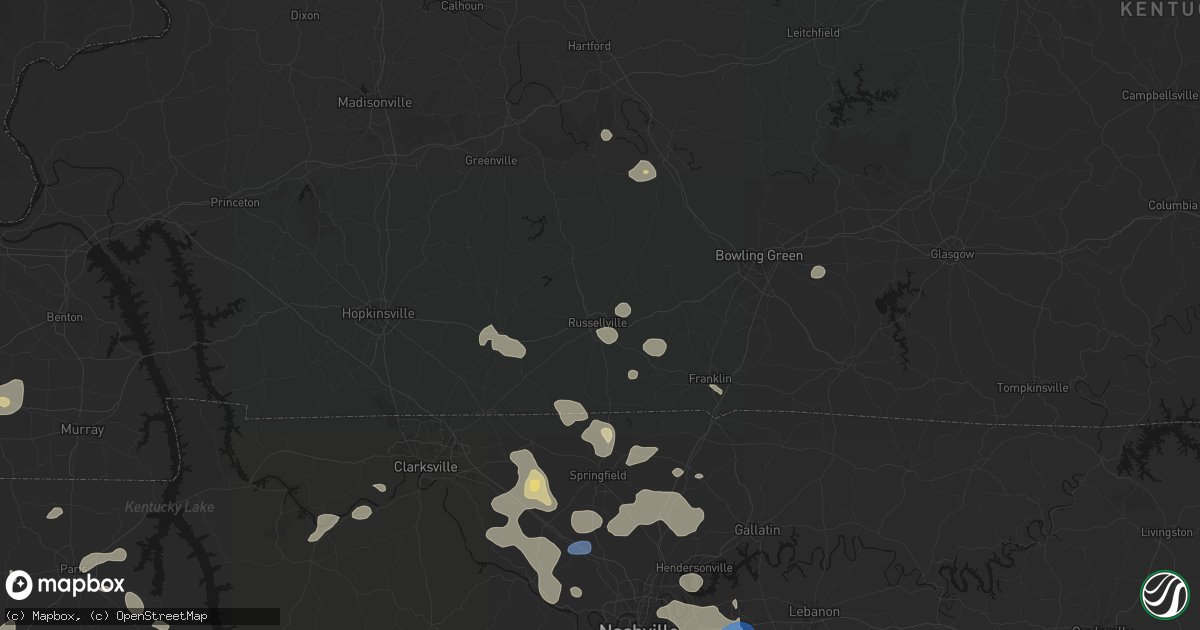 Hail map in Russellville, KY on June 9, 2026