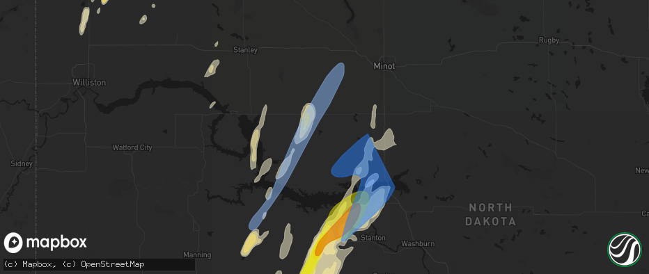 Hail map in Ryder, ND on June 9, 2026