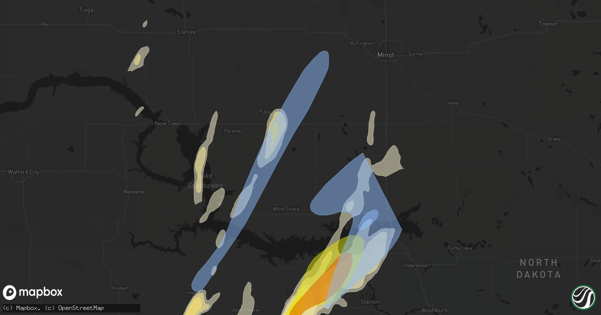 Hail map in Ryder, ND on June 9, 2026