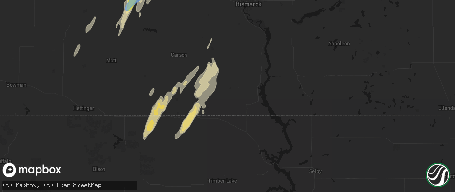 Hail map in Selfridge, ND on June 9, 2026