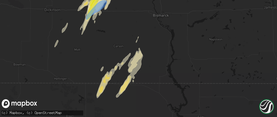 Hail map in Shields, ND on June 9, 2026