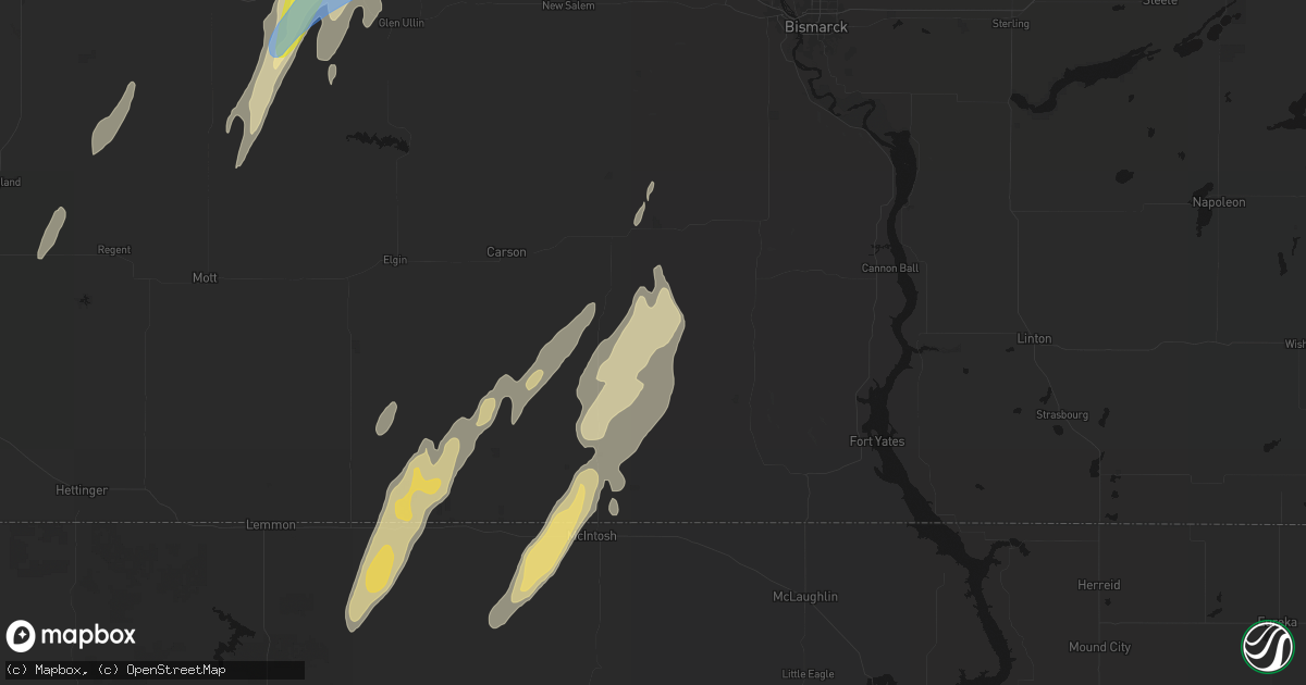 Hail map in Shields, ND on June 9, 2026