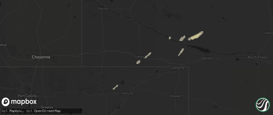 Hail map in Sidney, NE on June 9, 2026