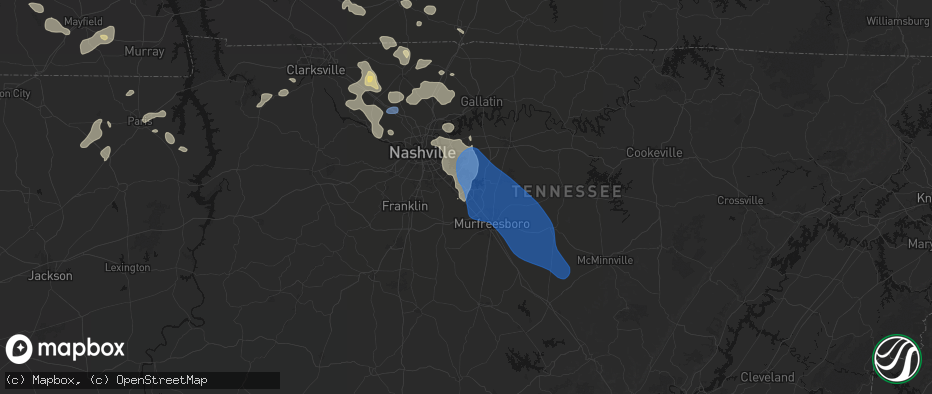 Hail map in Smyrna, TN on June 9, 2026