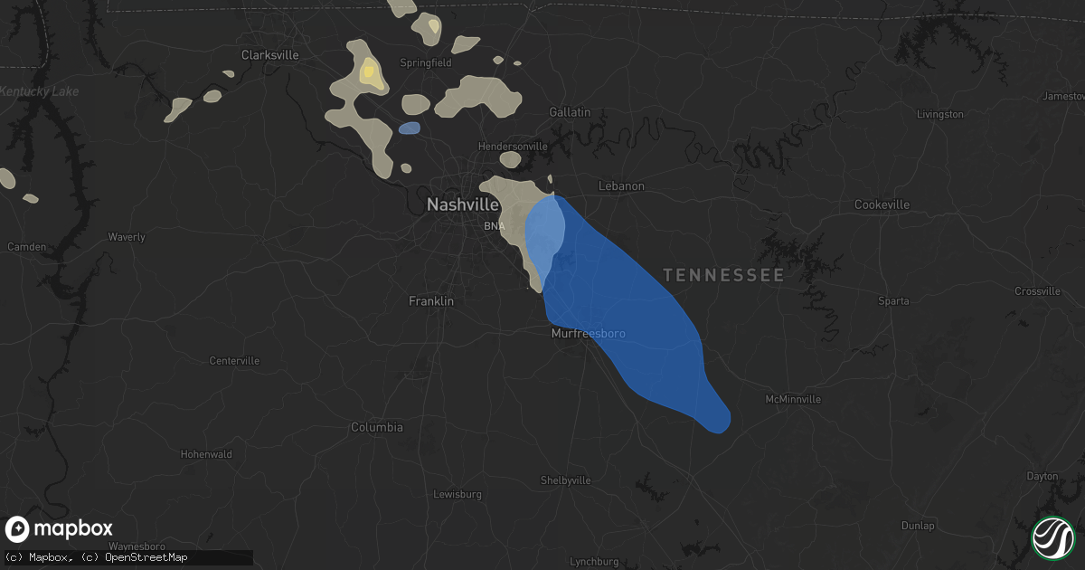 Hail map in Smyrna, TN on June 9, 2026