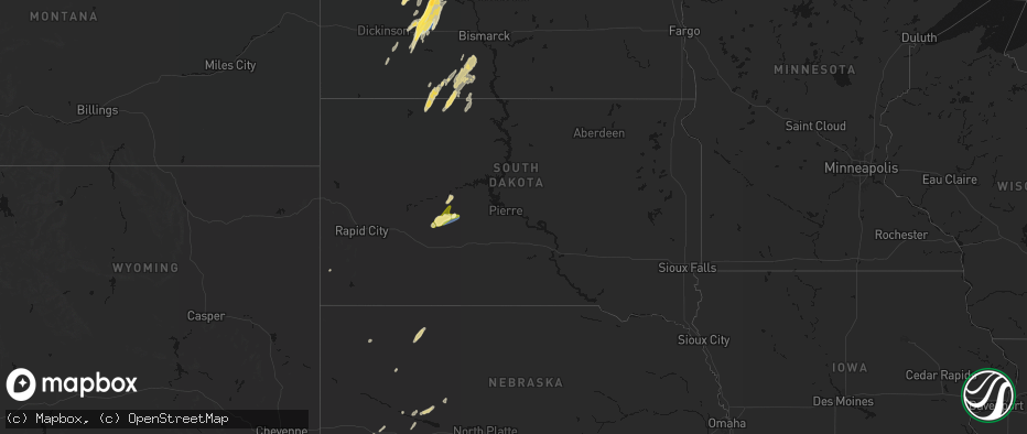 Hail map in South Dakota on June 9, 2026