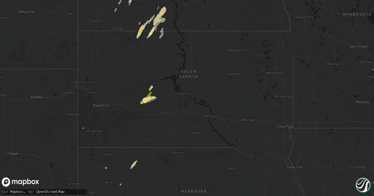 Hail map in South Dakota on June 9, 2026