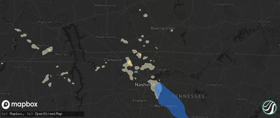 Hail map in Springfield, TN on June 9, 2026