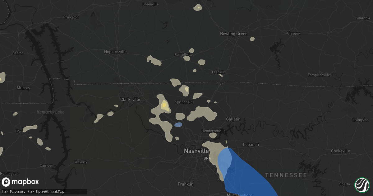 Hail map in Springfield, TN on June 9, 2026